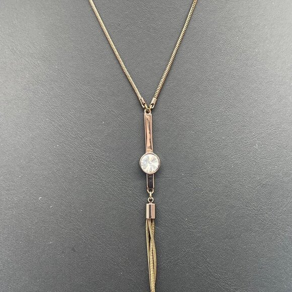 NWT WHBM Crystal from Swarovski Lariat Y Drop Tassel Necklace Rose Tone Classic - Picture 4 of 10